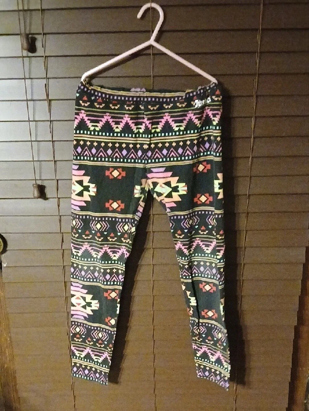 Justice Black Aztec Print Leggings with Pink, Green & Purple Accents